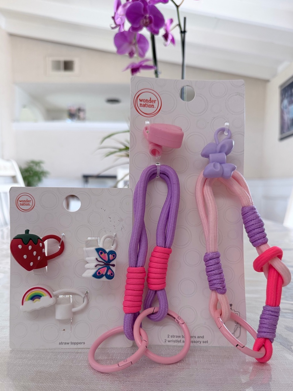 Wonder Nation Pink & Purple wristlets set  and Straw toppers for tumblers